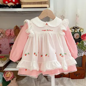 074198 ispanyolca elbiseler vintage pembe kız önlüklü elbise ruffles Lolita toptan çocuk giyim çocuk giyim butik