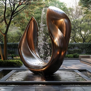 Hotel Villa Buitenzwembad Fontein Landschapssculptuur Waterlandschap RVS Metalen Sculptuur - Product Image 1