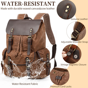 <strong>Wholesale</strong> Luxury Unisex Personalized Vintage Daily Laptop <strong>Backpack</strong> with Cotton Lining Waterproof Waxed Canvas Student <strong>Backpack</strong> - Product Image 3