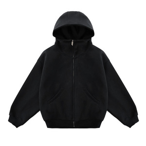 Sweat-shirt à capuche noir avec fermeture éclair, col montant, poche, veste en polaire unie décontractée pour jeunes hommes - Product Image 1