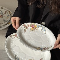 Service à café et assiette à thé en céramique peinte à la main, style rétro français, luxe léger, motif floral, compatible micro-ondes, style campagnard