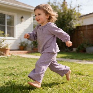 Set <span class=keywords><strong>di</strong></span> Abbigliamento Casual per Ragazze: <span class=keywords><strong>Camicia</strong></span> Oversize a Maniche Lunghe e Pantaloni in <span class=keywords><strong>Mussola</strong></span> <span class=keywords><strong>di</strong></span> Cotone 100% Biologico - Product Image 2