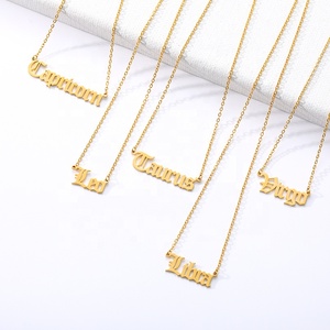 Dina-collar de joyería de acero inoxidable para mujer, Horóscopo de astrología del zodiaco 12 chapado en oro de 18k, venta al por mayor - Product Image 1