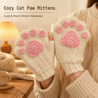 Kit de fabrication de mitaines en crochet faites à la main en forme de patte de chat, ensemble de matériaux pour gants sans doigts DIY pour débutants et cadeaux