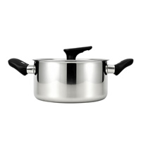 GOLDEN KEY OEM ODM Batterie de cuisine moderne en acier inoxydable triple couche, finition poli miroir, avec couvercles en verre à rebord large, pour intérieur et extérieur