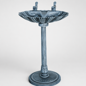 Bain d'oiseaux festonné en résine, finition bronze antique, écologique, solaire, résistant aux intempéries, bassin d'eau sur piédestal pour oiseaux sauvages - Product Image 1
