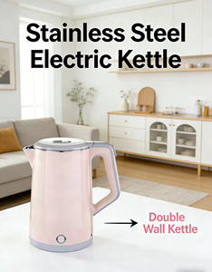 กาต้มน้ำไฟฟ้าสแตนเลสสองชั้น 1500 วัตต์ ต้มน้ำเร็ว ไม่ร้อนมือ ไร้สาย ใช้งานง่าย สำหรับใช้ในบ้าน ครัว และโรงแรม - Product Image 3