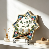 Ornement de bureau en résine musulmane en gros, plaque murale décorative en forme d'étoile islamique avec Coran Iqra en relief