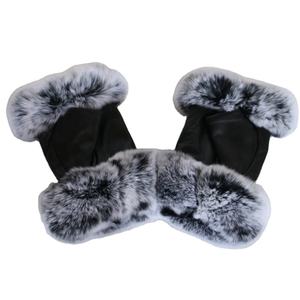 Mitaines en <span class=keywords><strong>cuir</strong></span> véritable de lapin, protection sans doigts, couleur noire, vraie fourrure de renard, mode hiver, offre spéciale - Product Image 1