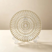 Assiettes de présentation en verre transparent, émail écologique, 13 pouces, motifs personnalisés pour fêtes, mariages et événements en plein air - Vente en gros usine