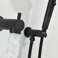 Robinet de baignoire rond noir mat avec mitigeur encastré et grande douchette à main, ensemble douche-baignoire