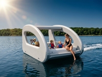 Île flottante en PVC Dropstitch épaissi de 20 cm, bateau pirate gonflable, yacht de fête aquatique personnalisé, catamaran gonflable