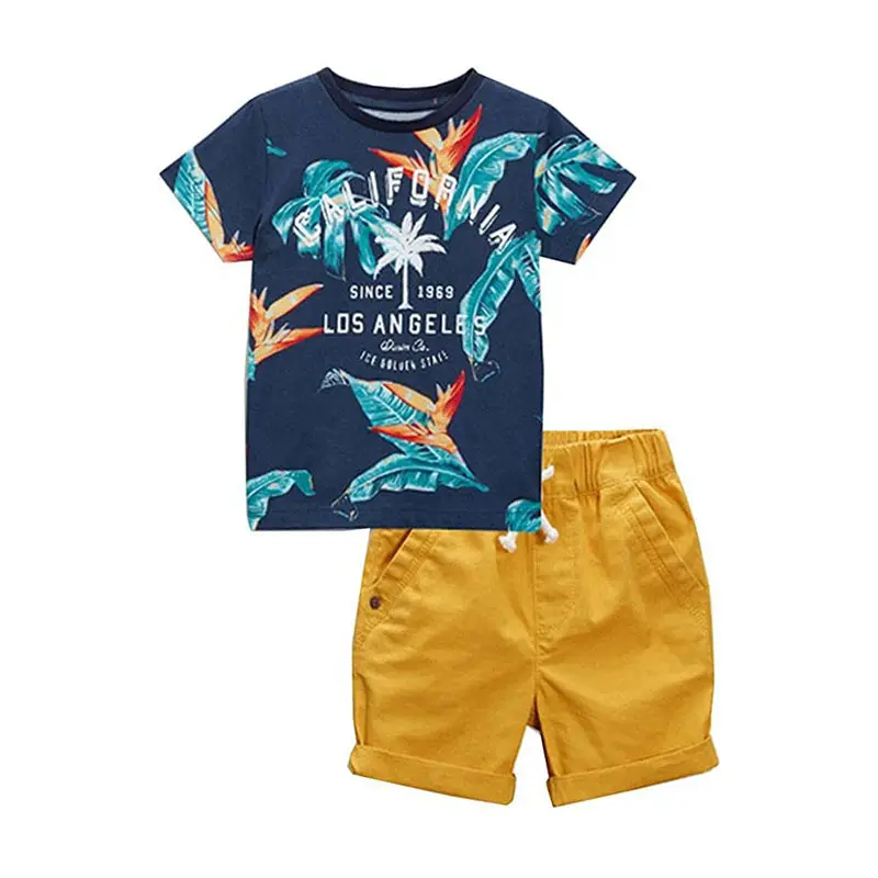 2022 Hot Sale Wholesale Summer Baby Boys Casual Print Shorts T-Shirt And Pant 2 Piece Toddler Children Cotton Shorts Sets