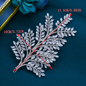 Accessoire <span class=keywords><strong>de</strong></span> cheveux <span class=keywords><strong>de</strong></span> <span class=keywords><strong>mariée</strong></span> en argent pour soirée, couvre-chef <span class=keywords><strong>avec</strong></span> broderie florale et appliques en cristal et <span class=keywords><strong>strass</strong></span>, caractéristique extensible - Product Image 4