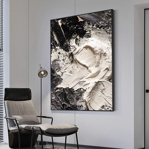 Pintura al óleo pintada a mano, arte abstracto en blanco, negro y gris, lienzo rectangular, decoración de pared para sala de estar, sofá, fondo Wabi Sabi - Product Image 3