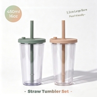 Ensemble de tasses à café 16oz à double paroi sans BPA, avec paille intégrée et large ouverture, motif perle, pour l'extérieur