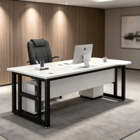 Bureau de direction moderne et simple en MDF blanc, avec structure robuste en acier carbone noir, pour bureau d'entreprise