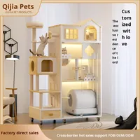 Villa pour chat d'intérieur en panneau composite, design minimaliste, avec bac à litière automatique et cage intégrée pour l'escalade et la toilette