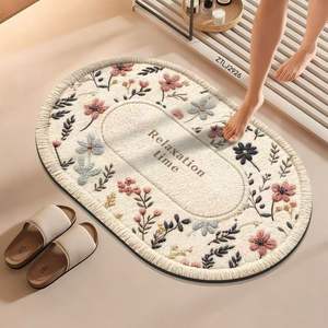Alfombra de Baño de Tierra de Diatomeas, Ovalada, con Diseño Floral, Antideslizante, Absorbente, de Secado Rápido, para el Hogar - Product Image 2