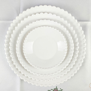 Ensemble d'assiettes rondes en céramique moderne à bordure perlée blanche, assiettes à dîner perlées, écologiques pour la cuisine à domicile, service quotidien - Product Image 1