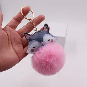 Cute little fox keychain cartoon animal plush figure student bag pendant earphone pencil key
