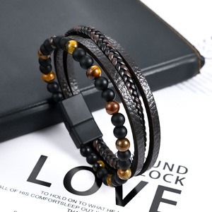 <span class=keywords><strong>Bracelet</strong></span> en <span class=keywords><strong>Cuir</strong></span> Tressé Multicouche Haut de Gamme pour <span class=keywords><strong>Homme</strong></span> avec Perles en Pierre Naturelle, Fermoir Magnétique, Style Ins Populaire - Product Image 3