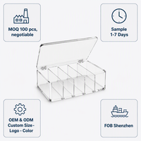Boîte de rangement pour câbles en acrylique Calic, transparente, avec 6 compartiments, couvercle rabattable, pour le rangement des chargeurs, taille personnalisée, OEM, vente en gros
