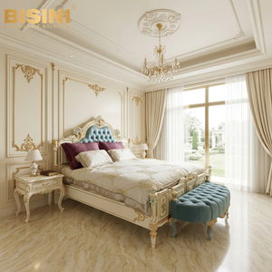 <span class=keywords><strong>Lit</strong></span> en bois sculpté d'inspiration princesse française avec tête de <span class=keywords><strong>lit</strong></span> capitonnée bleue, détails peints à la main, <span class=keywords><strong>lit</strong></span> élégant pour les chambres de filles - Product Image 2