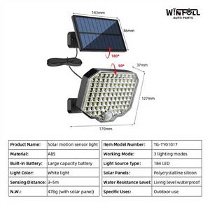 Lampe solaire murale extérieure à large angle avec détecteur de mouvement, étanche, pour jardin, cour, lampe de sécurité LED - Product Image 2