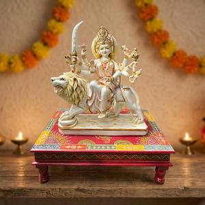 Estatua de Durga Maa de Resina Hecha a Mano |   Ídolo Decorativo de la Diosa Hindú Durga para el Hogar, Templo, Pooja, Regalo, Diseño Tradicional para Mesa - Product Image 3