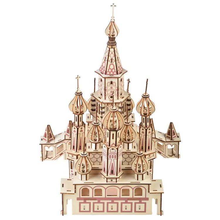 Latest Hot Product Church Model House Model Puzzle Children'S Toys Diy Wood Puzzle model of the church