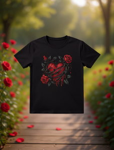 T-shirt vintage con stampa di rose a forma di cuore, da donna, a maniche corte, girocollo, in jersey di cotone, design floreale, abbigliamento casual primavera estate - Product Image 2