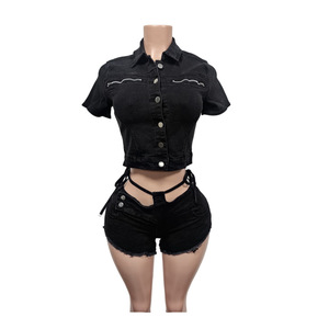 Completo Set <span class=keywords><strong>Jeans</strong></span> Donna 2026: Top Corto in Denim Sexy e Alla Moda + Shorts - Completo Due Pezzi Streetwear in Denim per Donna - Product Image 4