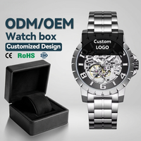 Montre mécanique pour homme, cadran ouvert, lunette crantée, chiffres arabes, aiguilles lumineuses, bracelet en métal