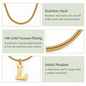 Collier avec pendentif lettre L plaqué or, chaîne serpent, bijoux minimalistes unisexes, à porter au quotidien - Product Image 4