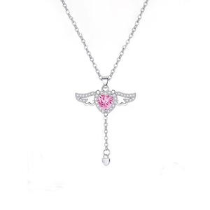 Hainon 925 Sterling Silver Cupid's Heart Zircon Kalung dan romantis sayap malaikat kalung - Product Image 1