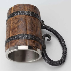 Boccale da Birra Stile Vichingo Simulazione <span class=keywords><strong>Botte</strong></span> in <span class=keywords><strong>Legno</strong></span> Tazza da Birra a Doppia Parete in Metallo Isolato 1 Pezzo per Bar - Product Image 4