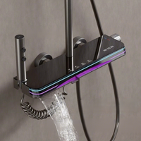 Ensemble de douche moderne en aluminium avec affichage numérique LED 4 fonctions, thermostatique, finition canon de fusil, pour massage et jet complet
