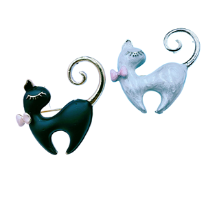 Yunlv Curly Tail Kitten Broche, Rétro Femme Mignonne Et Haut De Gamme, Aiguille De Collier À La Mode, Vêtements, Couple De Niche - Product Image 1