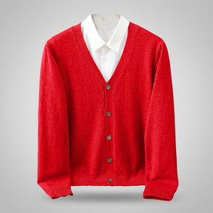 <b>Men's</b> Red V-neck Double Breasted <b>Cardigan</b> Full Sleeve Button Closure Solid Color <b>Wool</b>/Nylon Autumn Wear - Product Image 4