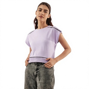 T-shirt court ample pour femme, manches courtes, coupe décontractée, chemise d'été légère, couleurs et tailles personnalisées, vente en gros - Product Image 1