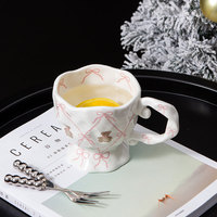 Lait Latte Cacao 14 oz Funky Nouveauté Tasse pour Cadeaux Tasse à Café en Céramique avec Arc Rose Ours Mignon À La Main Kawaii Tasse À Eau pour Thé