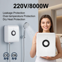 Chauffe-eau électrique instantané 8KW avec élément chauffant en acier inoxydable et boîtier en plastique, pour maison, hôtel, garage, douche