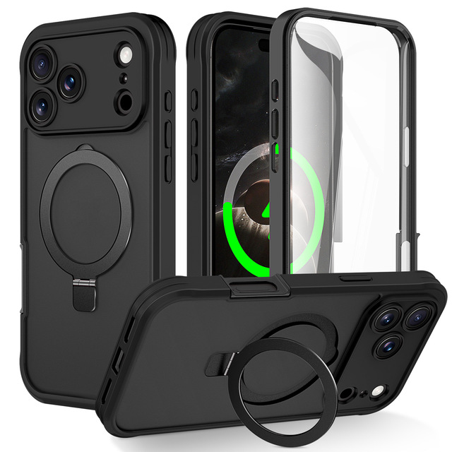 JUNBO Heavy Duty Shockproof Magnetic Kickstand Coque for iPhone 18 17 16 15 Pro Max with 9H Screen Protector Hard Cover