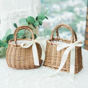 <b>Wicker</b> Tote Bag Solid Color Cotton Lining Women's Summer <b>Basket</b> Handbag - Product Image 1