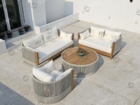 2025 personnalisé moderne teck extérieur canapé ensemble luxe Villa hôtels Patio jardin meubles bois corde pour salon chambre