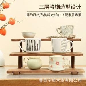 Desktop multi-layer solid wood storage rack, <b>teacup</b> holder, antique display shelf, multi-functional display rack, storage shelf - Product Image 4