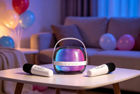Haut-parleur Karaoké Portable à Succès avec Double Microphone et Anneau Lumineux RGB pour Divertissement à Domicile, Camping, Fêtes et Cadeaux