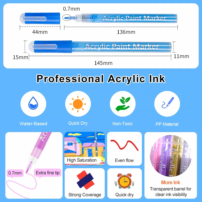 OEM Custom Art Acrylic Painter Marker Pens 12 24 28 36 48 Color Waterproof Permanent Acrylic Paint Marker For Drawing Graffiti