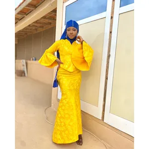 <span class=keywords><strong>Robe</strong></span> <span class=keywords><strong>Bazin</strong></span> jaune à manches longues <span class=keywords><strong>2022</strong></span>, haute qualité, nouvelle <span class=keywords><strong>robe</strong></span> <span class=keywords><strong>Bazin</strong></span> originale, longues robes pour femmes, vêtements de fête et de mariage - Product Image 1